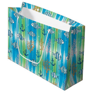 Colorful Coastal Sea Life Pattern (13) Large Gift Bag