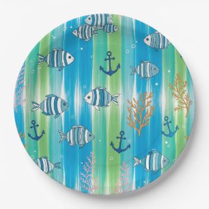 Colorful Coastal Sea Life Pattern (13) Paper Plates