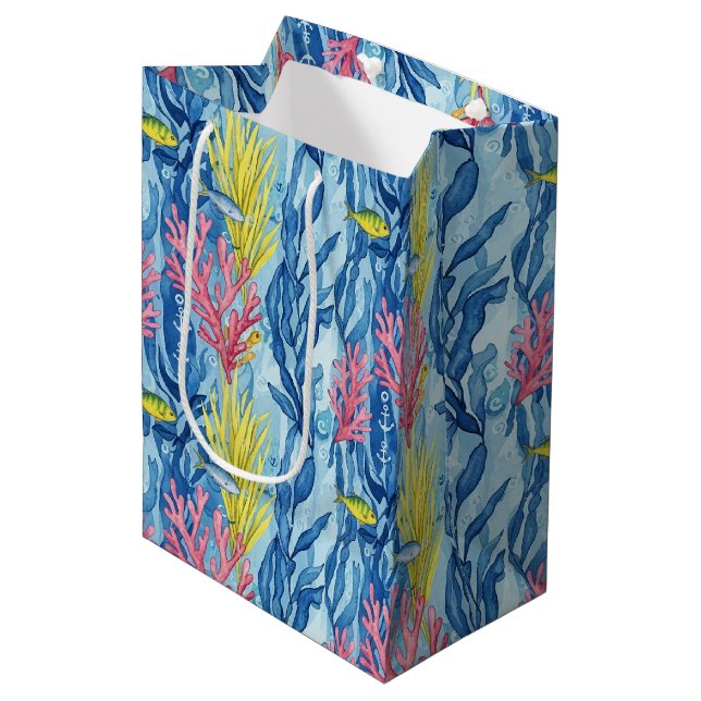 Colorful Coastal Sea Life Pattern (1) Medium Gift Bag (Front Angled)