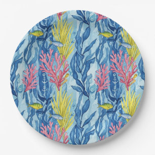 Colorful Coastal Sea Life Pattern (1) Paper Plates