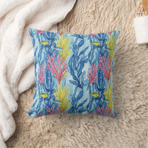 Colorful Coastal Sea Life Pattern (1) Throw Pillow