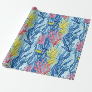Colorful Coastal Sea Life Pattern (1) Wrapping Paper
