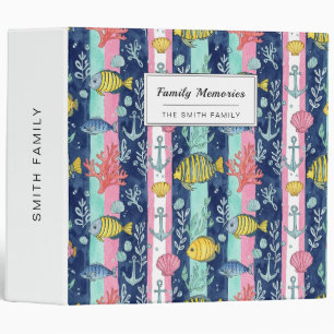 Colorful Coastal Sea Life Pattern (2) 3 Ring Binder