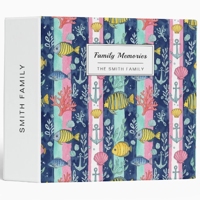 Colorful Coastal Sea Life Pattern (2) 3 Ring Binder (Front/Spine)