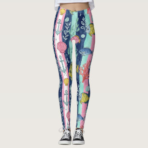 Colorful Coastal Sea Life Pattern (2) Leggings
