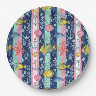 Colorful Coastal Sea Life Pattern (2) Paper Plates