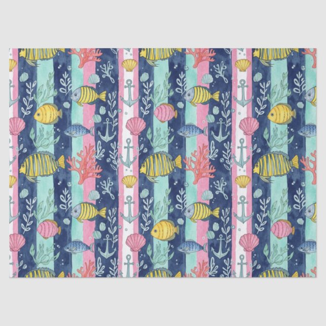 Colorful Coastal Sea Life Pattern (2) Tissue Paper (Front)