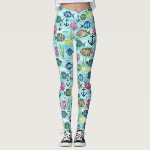 Colorful Coastal Sea Life Pattern (3) Leggings