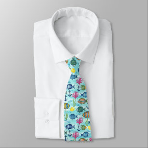 Colorful Coastal Sea Life Pattern (3) Neck Tie
