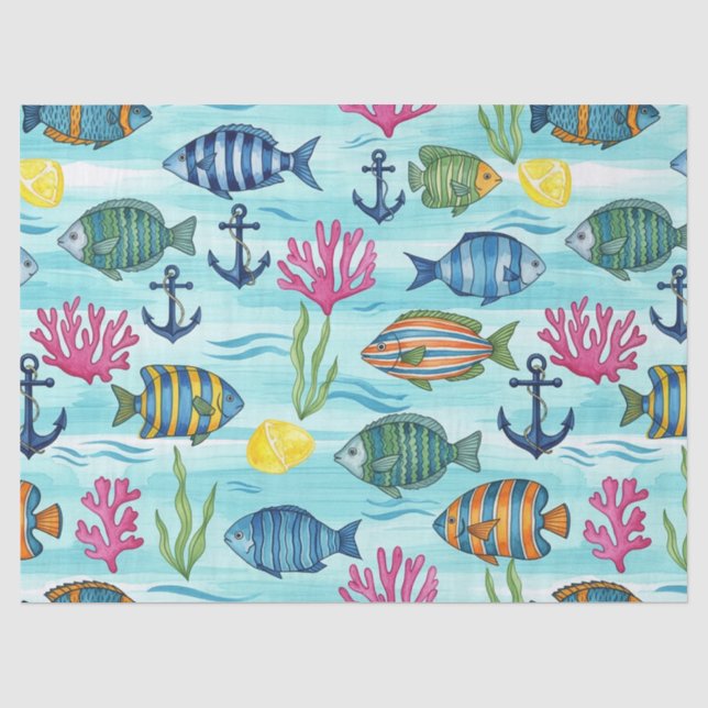 Colorful Coastal Sea Life Pattern (3) Tissue Paper (Front)
