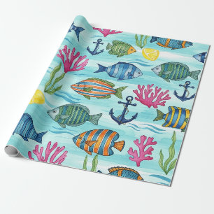 Colorful Coastal Sea Life Pattern (3) Wrapping Paper
