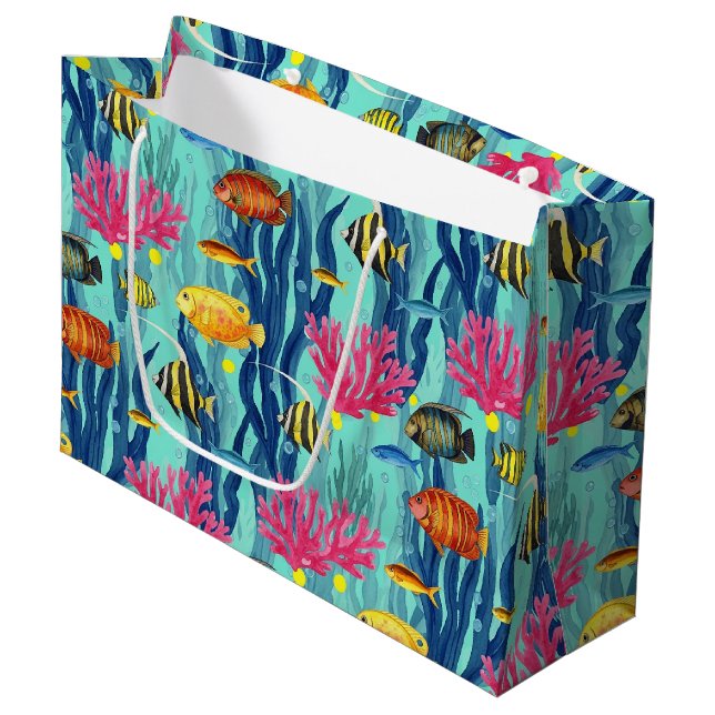 Colorful Coastal Sea Life Pattern (4) Large Gift Bag (Front Angled)
