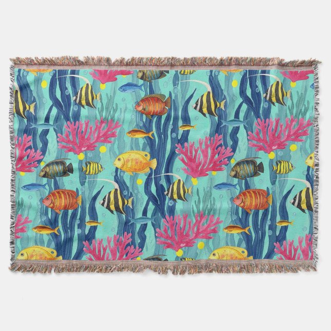 Colorful Coastal Sea Life Pattern (4) Throw Blanket (Front)