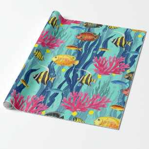 Colorful Coastal Sea Life Pattern (4) Wrapping Paper