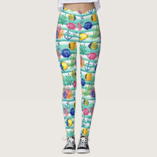 Colorful Coastal Sea Life Pattern (5) Leggings