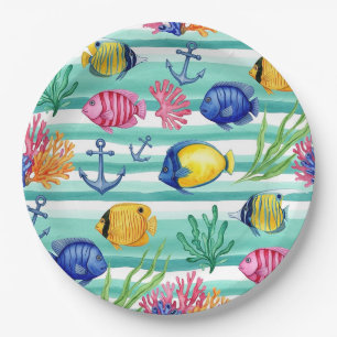 Colorful Coastal Sea Life Pattern (5) Paper Plates