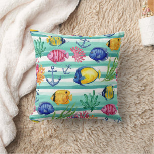 Colorful Coastal Sea Life Pattern (5) Throw Pillow