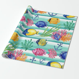 Colorful Coastal Sea Life Pattern (5) Wrapping Paper