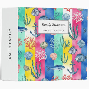 Colorful Coastal Sea Life Pattern (6) 3 Ring Binder