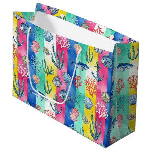 Colorful Coastal Sea Life Pattern (6) Large Gift Bag