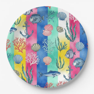 Colorful Coastal Sea Life Pattern (6) Paper Plates
