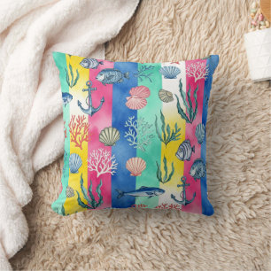 Colorful Coastal Sea Life Pattern (6) Throw Pillow