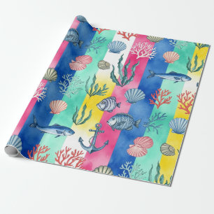 Colorful Coastal Sea Life Pattern (6) Wrapping Paper