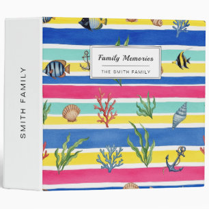Colorful Coastal Sea Life Pattern (7) 3 Ring Binder