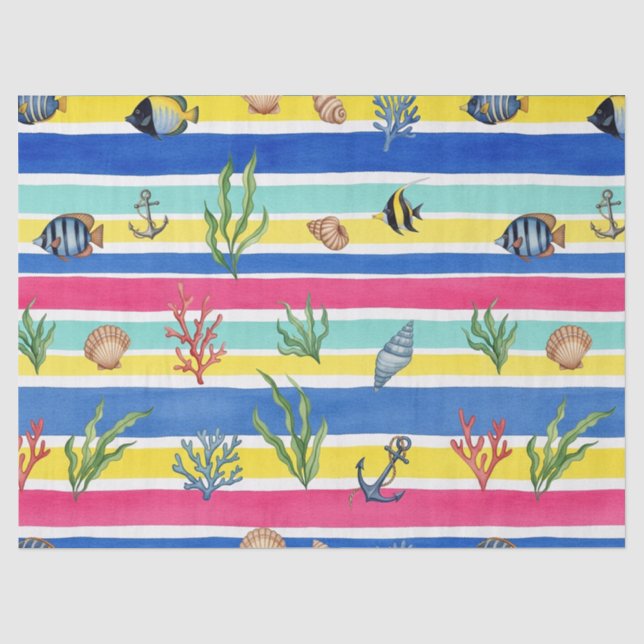 Colorful Coastal Sea Life Pattern (7) Tissue Paper (Front)