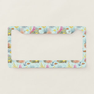 Colorful Coastal Sea Life Pattern (8) License Plate Frame