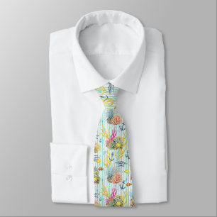 Colorful Coastal Sea Life Pattern (8) Neck Tie