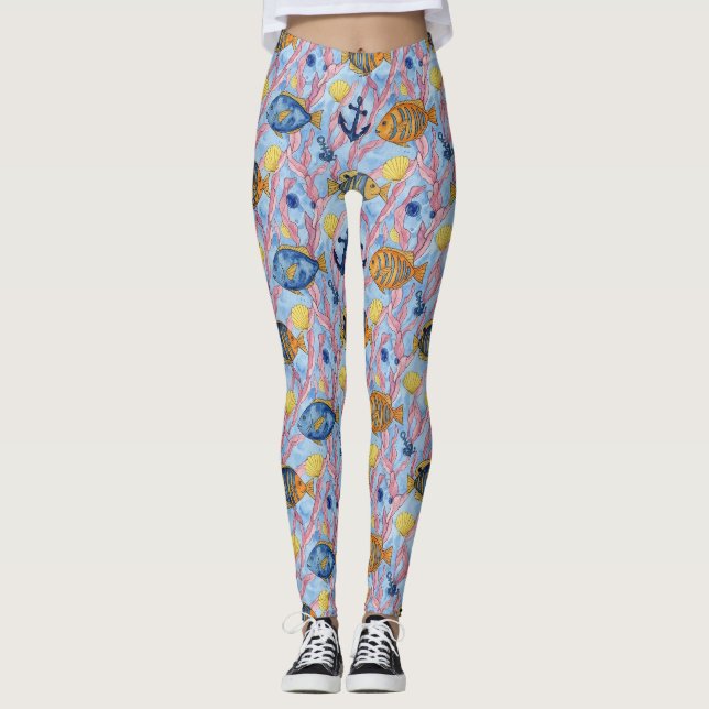 Colorful Coastal Sea Life Pattern (9) Leggings (Front)