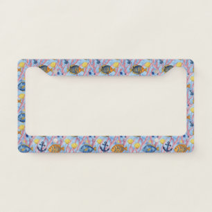 Colorful Coastal Sea Life Pattern (9) License Plate Frame