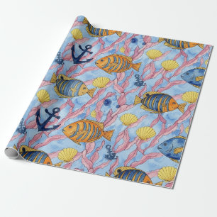 Colorful Coastal Sea Life Pattern (9) Wrapping Paper