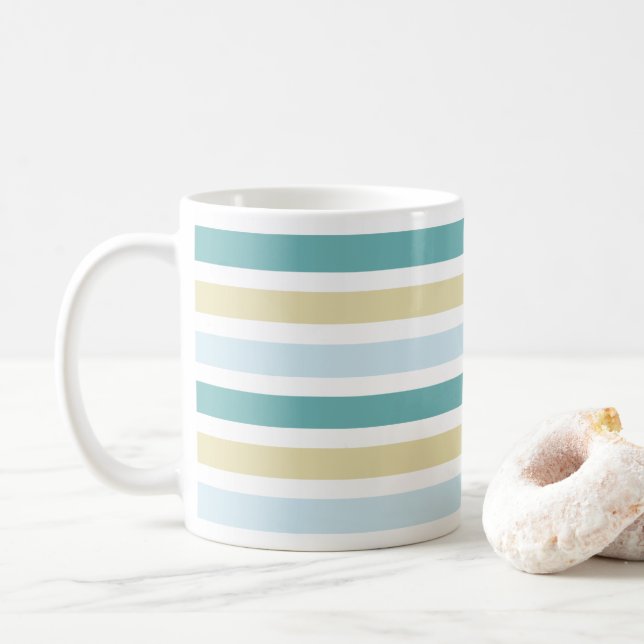 Colorful Coastal Sea Stripes  Coffee Mug (With Donut)