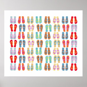 Colorful Coastal Summer Beach Flip Flops Poster