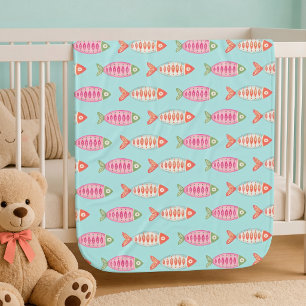Colorful Coastal Summer Fish Pattern Baby Blanket