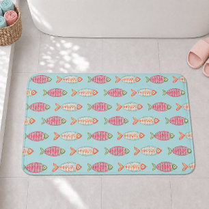 Colorful Coastal Summer Fish Pattern Bath Mat
