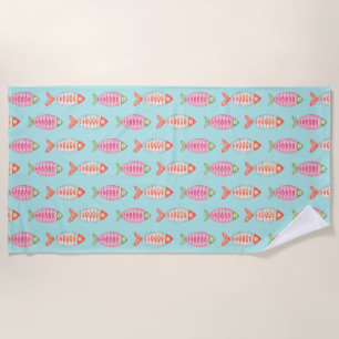 Colorful Coastal Summer Fish Pattern Beach Towel