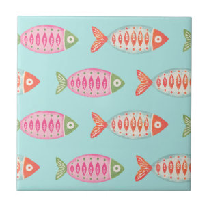Colorful Coastal Summer Fish Pattern Ceramic Tile