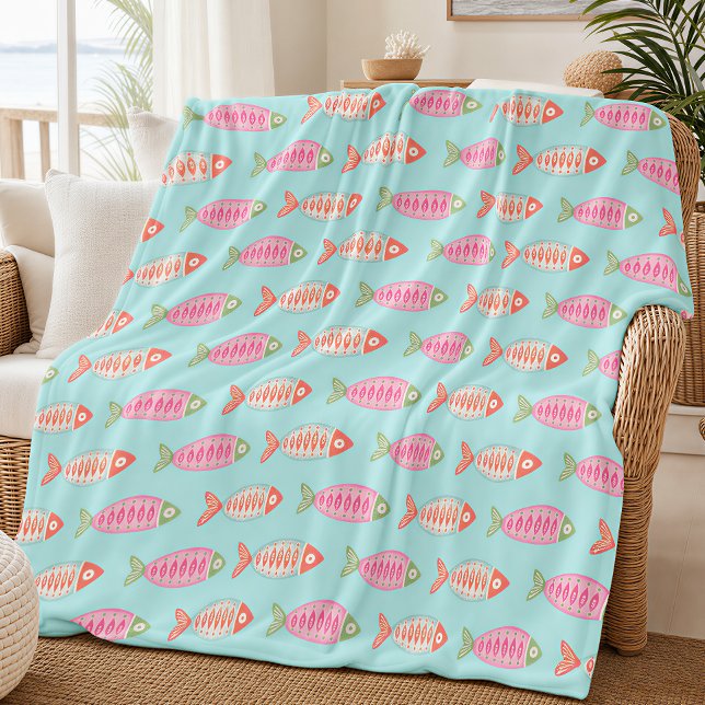 Colorful Coastal Summer Fish Pattern Fleece Blanket (Creator Uploaded)