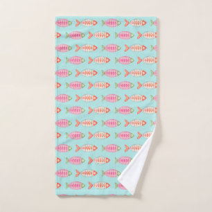 Colorful Coastal Summer Fish Pattern Hand Towel