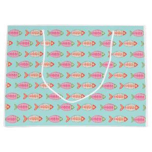 Colorful Coastal Summer Fish Pattern Large Gift Bag