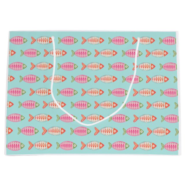 Colorful Coastal Summer Fish Pattern Large Gift Bag (Front)