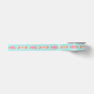Colorful Coastal Summer Fish Pattern Satin Ribbon