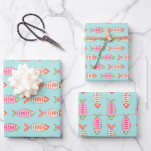 Colorful Coastal Summer Fish Pattern Wrapping Paper Sheets