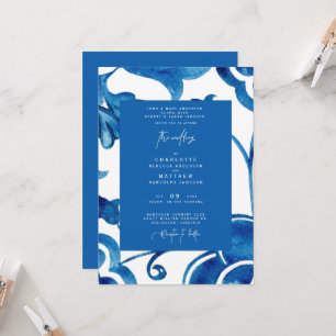 Colorful Cobalt Mediterranean Modern Wedding Invitation