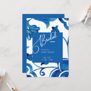 Colorful Cobalt Mediterranean Tile Bridal Shower Invitation