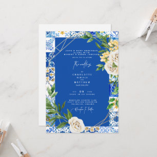 Colorful Cobalt Mediterranean Tile Wedding Invitation