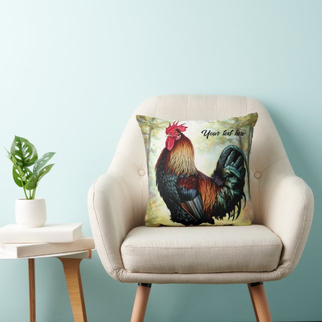 Colorful Cochin Rooster Throw Pillow (Chair)